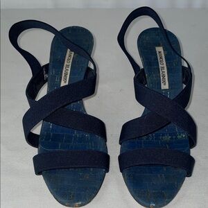 STRETCH STRAP CORK HEELS IN BLUE FTL-10-245
